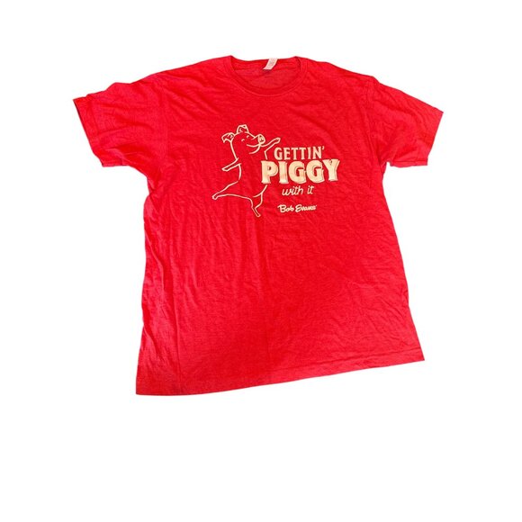 Bob Evans "Gettin Piggy With It" Red Graphic T-Shirt Tultex L - Picture 1 of 4